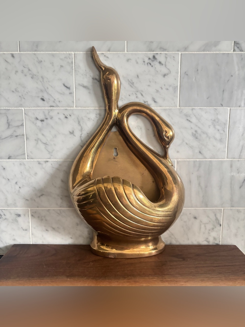 Vintage Brass Swan Wall Pocket Planter